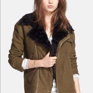 Free People Simple Satute Faux Fur Trim Wool Coat
